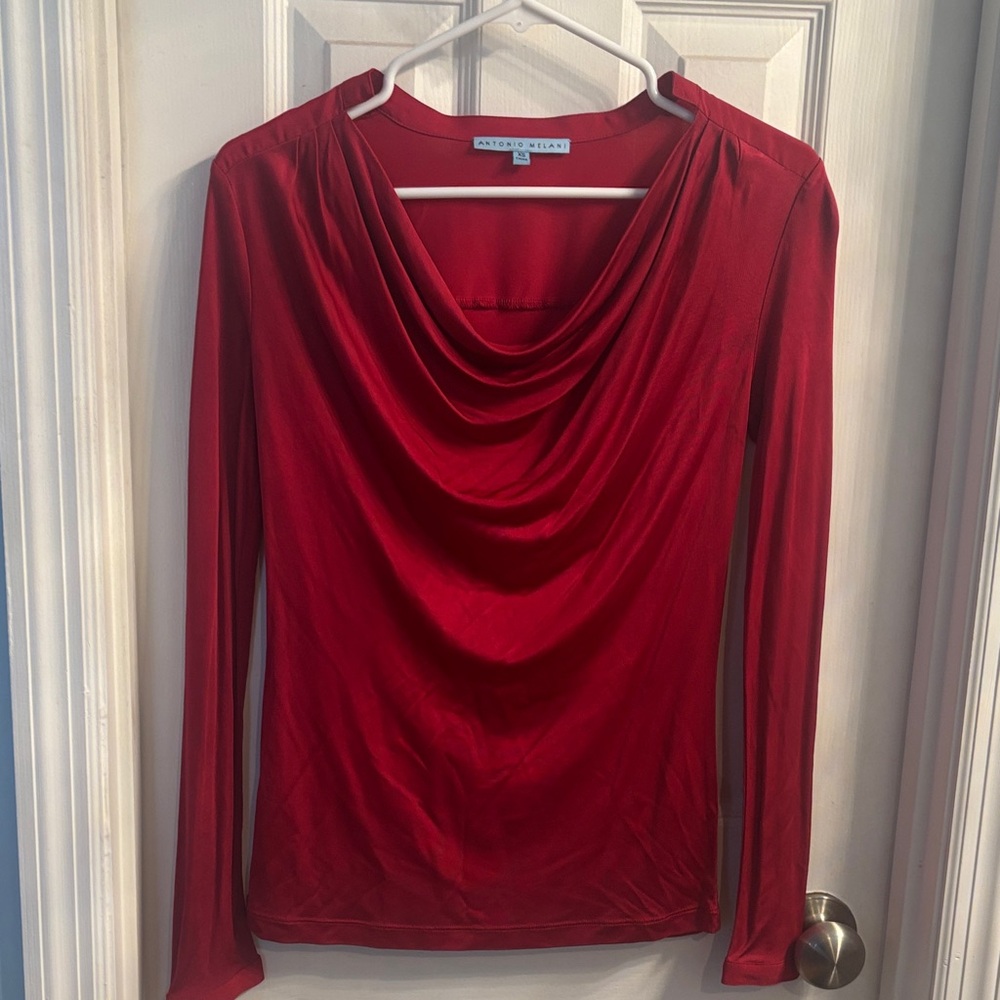 ANTONIO MELANI Red Drape Neck Blouse